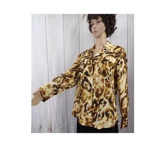 Jones New York Signature Womens Size XL Blouse Animal Print Button Up